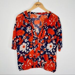 Banana Republic Sheer Floral Short Sleeve Blouse Office Top Orange Size Medium